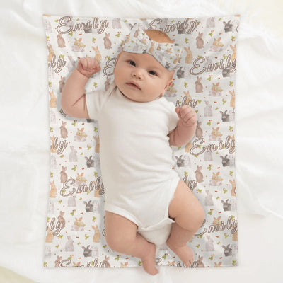 Personalized Bunny Baby Blanket Set - Baby on blanket with matching bow | Our Phoenix Rise