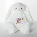 Personalized Easter Bunny Plush Toy - White with custom initial detail | Our Phoenix Rise
