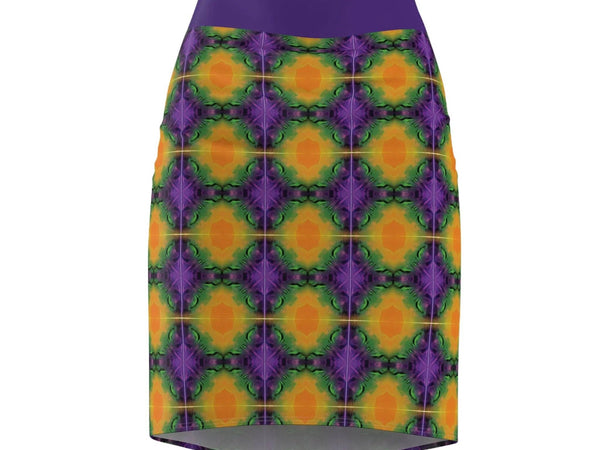 Purple and Yellow Women's Pencil Skirt, Relaxed Vibe Summer Fashion, Casual Office Wear, Stretchy Bodycon Skirt, Comfy Work Attire, Fun - Iron Phoenix GHG