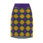 Purple and Yellow Women's Pencil Skirt, Relaxed Vibe Summer Fashion, Casual Office Wear, Stretchy Bodycon Skirt, Comfy Work Attire, Fun - Iron Phoenix GHG