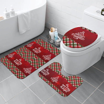 Christmas Plaid 3 Piece Bathroom Mat Set - In bathroom scene with toilet and tub | Our Phoenix Rise