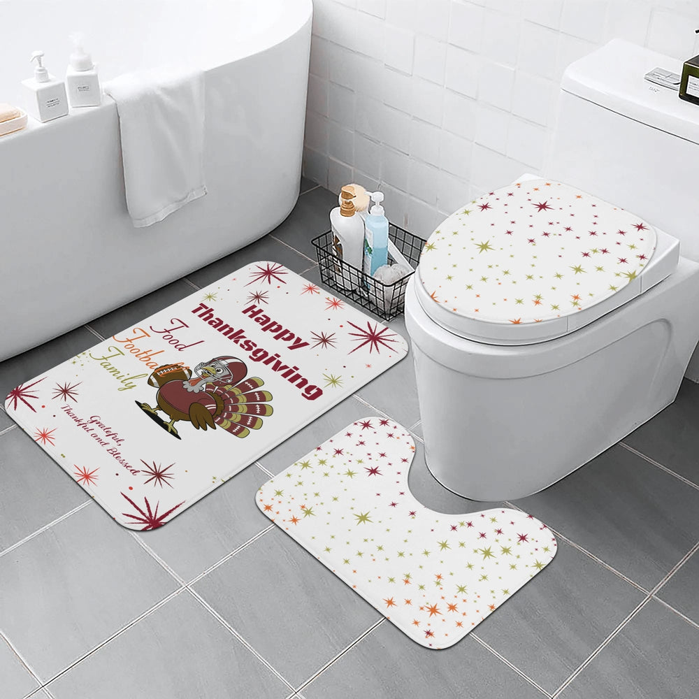 Thanksgiving Football Turkey 3-Piece Bathroom Mat Set