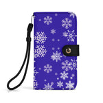 Snowflake Blue Phone Wallet Case - closed front view with snowflakes | Our Phoenix Rise