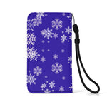 Snowflake Blue Phone Wallet Case - closed with attached wrist strap | Our Phoenix Rise