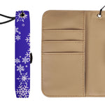 Snowflake Blue Phone Wallet Case - side view showing strap attachment | Our Phoenix Rise
