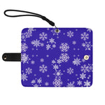 Snowflake Blue Phone Wallet Case - top down view with wrist strap | Our Phoenix Rise