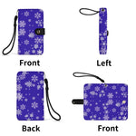 Snowflake Blue Phone Wallet Case - flat open view with interior details | Our Phoenix Rise