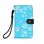 Blue Snowflake Wallet Phone Case - Closed front with wrist strap | Our Phoenix Rise