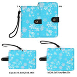 Blue Snowflake Wallet Phone Case - Closed front angle with wrist strap | Our Phoenix Rise