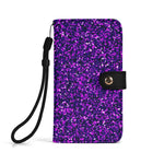 Purple Glitter Wallet Phone Case - Closed Front View with Strap | Our Phoenix Rise
