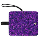 Purple Glitter Wallet Phone Case - Front View with Wrist Strap | Our Phoenix Rise