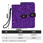 Purple Glitter Wallet Phone Case - Back View with Wrist Strap | Our Phoenix Rise
