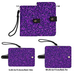 Purple Glitter Wallet Phone Case - Front Detail of Strap and Snap Closure | Our Phoenix Rise