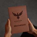 Personalized Leather Growth Journal - Held in hands for scale | Our Phoenix Rise