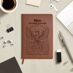 Personalized Phoenix Growth Journal - On desk with coffee and accessories | Our Phoenix Rise