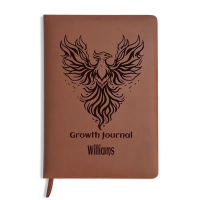 Engraved Brown Notebook Custom Journals Diary Gift for Friends Family Main Perspective | Our Phoenix Rise