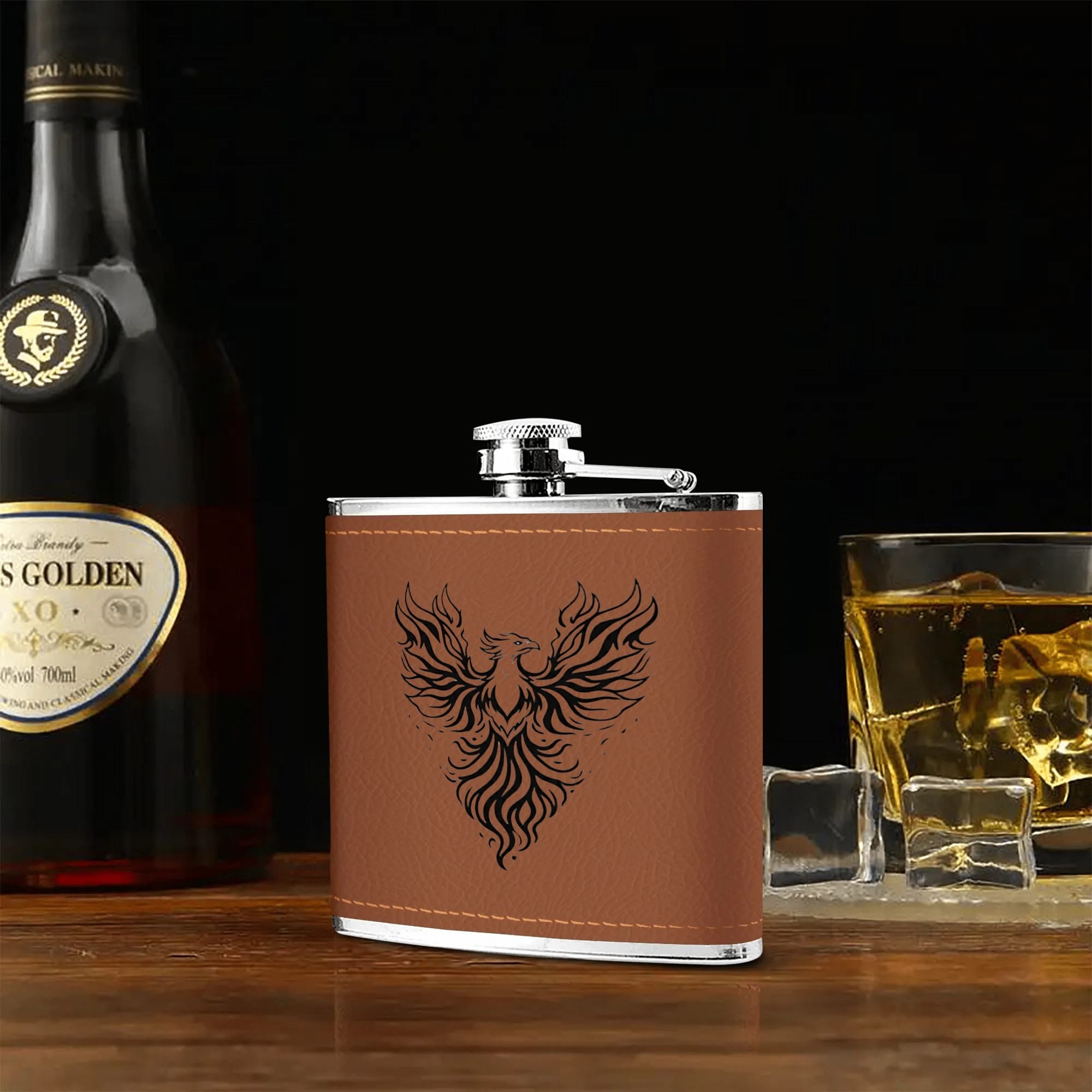 Personalized Phoenix Leather Flask 6oz