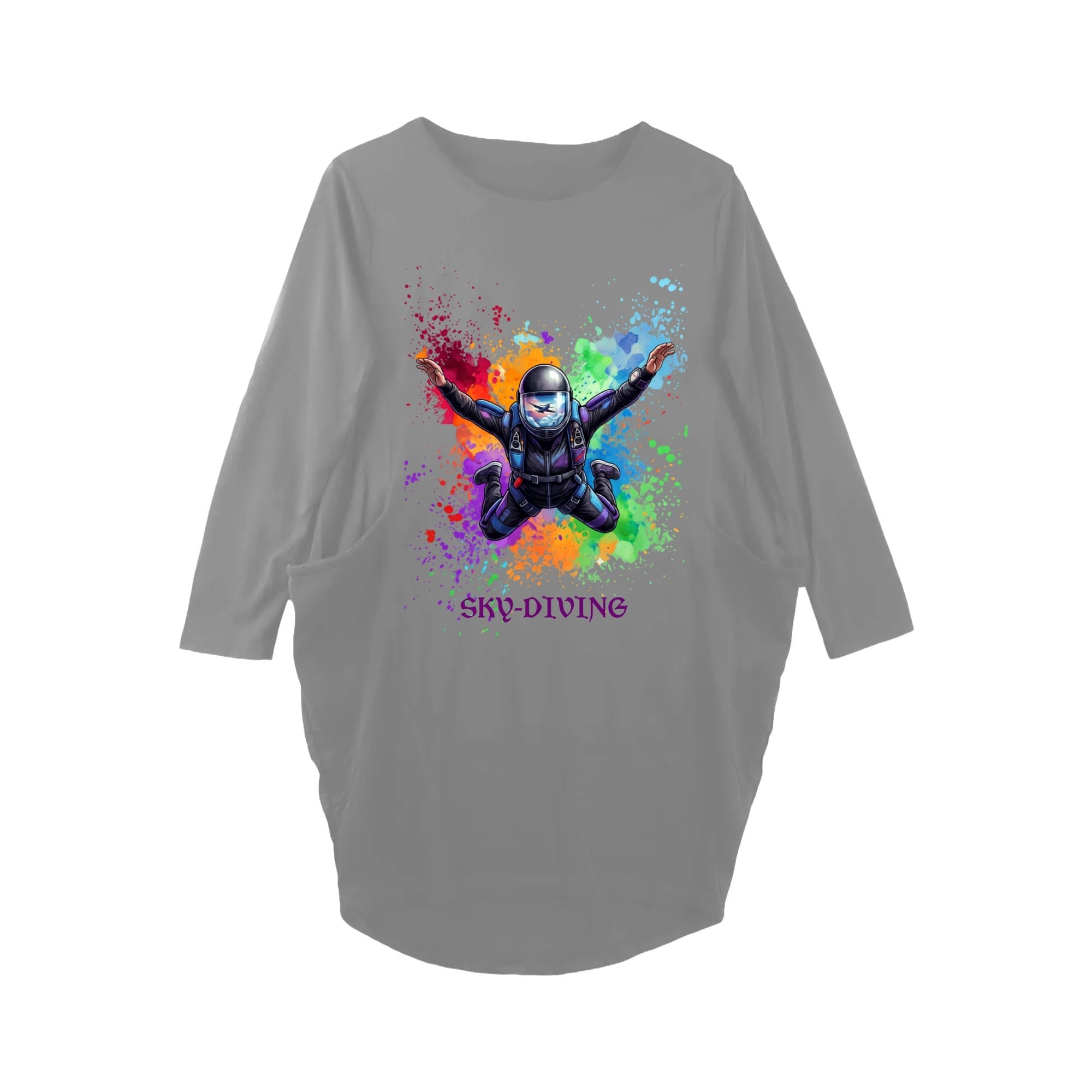 Womens Long Sleeve Nightgown with Skydiving Front Print and Pockets
