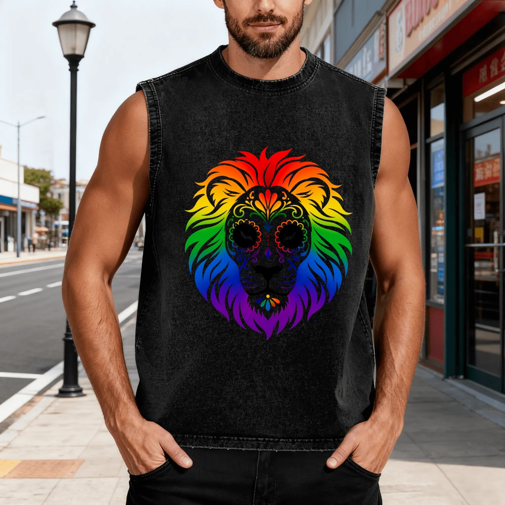 Sleeveless Muscle Tank with Vintage Washed Sky Diver Design - Unisex Fit