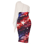 Patriotic One Shoulder Midi Dress - Angled view on mannequin | Our Phoenix Rise