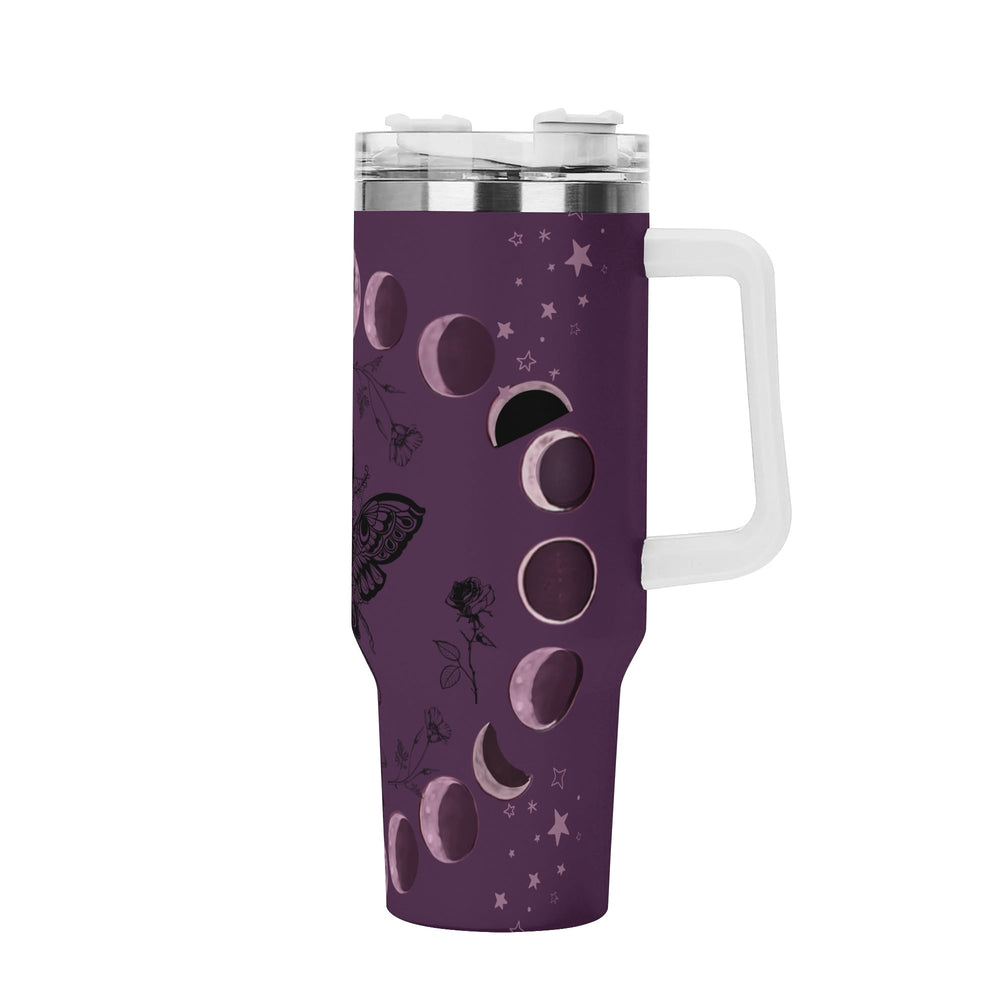 Moth and Moon 40oz Insulated Tumbler with Handle and Straw for Office and Camping