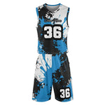 Blue Black Paint Splatter Basketball Jersey Set S-4XL - fabric texture | Our Phoenix Rise