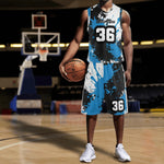 Blue Black Paint Splatter Basketball Jersey Set S-4XL - detail view | Our Phoenix Rise