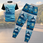 Unisex Ocean Waves Joggers - Dolphin Print Athletic Joggers