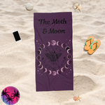 Moth with Lunar Phases Beach Towel | Moon Phase Moth Design