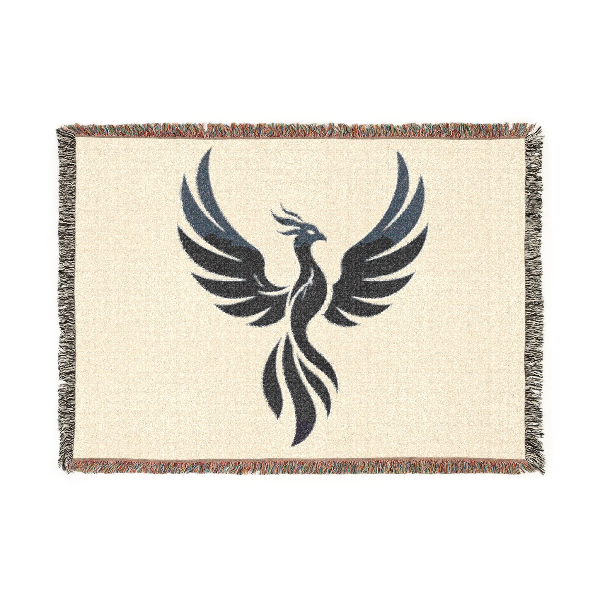 Phoenix Silhouette Woven Blanket | Tribal Bird Throw, Boho Home Decor