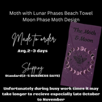 Moth with Lunar Phases Beach Towel | Moon Phase Moth Design