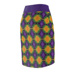 Purple and Yellow Women's Pencil Skirt, Relaxed Vibe Summer Fashion, Casual Office Wear, Stretchy Bodycon Skirt, Comfy Work Attire, Fun - Iron Phoenix GHG