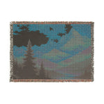 Mountain Landscape Woven Blanket | Scenic Sunset and Night Forest Throw