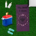 Moth with Lunar Phases Beach Towel | Moon Phase Moth Design