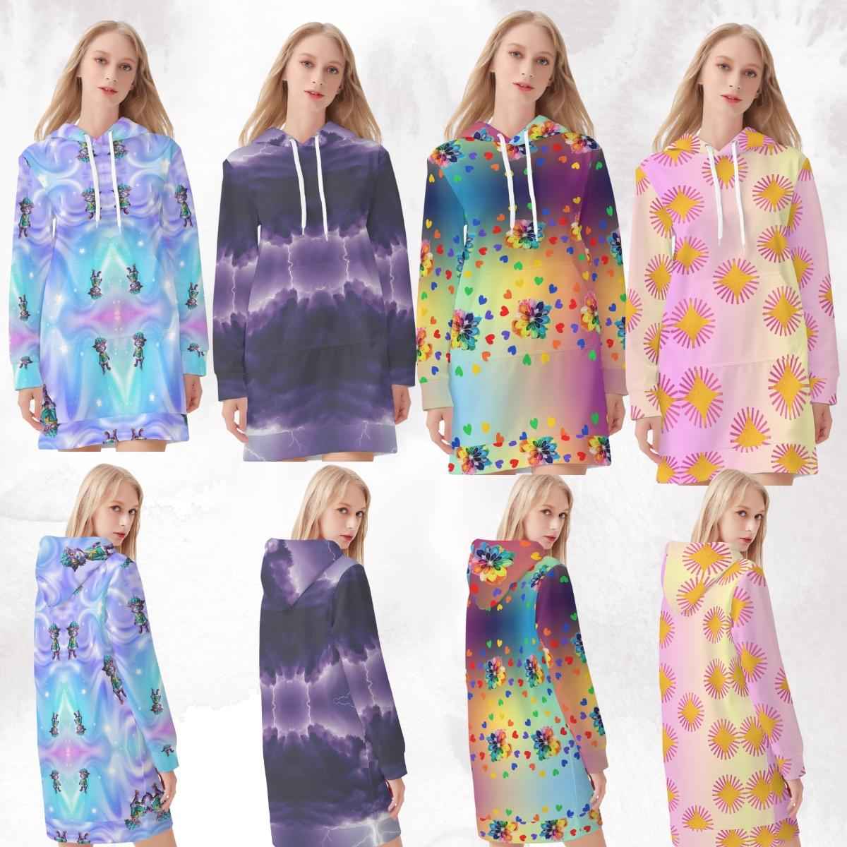 Celestial Sprite Cosmic Hoodie Dress Multi-Print XS-4XL Blue XS-4XL