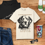Golden Retriever Graphic T-Shirt - Khaki, front on hanger | Our Phoenix Rise