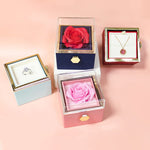 Rotating Preserved Rose Jewelry Gift Box - Top View, Open Box with Rose | Our Phoenix Rise