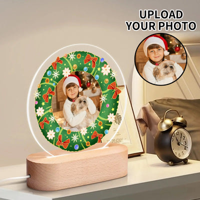 Personalized Christmas Photo Night Light - Festive Wreath Design with Child and Dog | Our Phoenix Rise