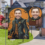 Personalized Halloween Garden Flag - custom face on scarecrow body, house background | Our Phoenix Rise