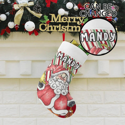 Personalized Santa Christmas Stocking - Hanging on mantel with gifts | Our Phoenix Rise