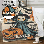 Personalized Halloween Throw Blanket - Vintage Witch & Pumpkin | Our Phoenix Rise