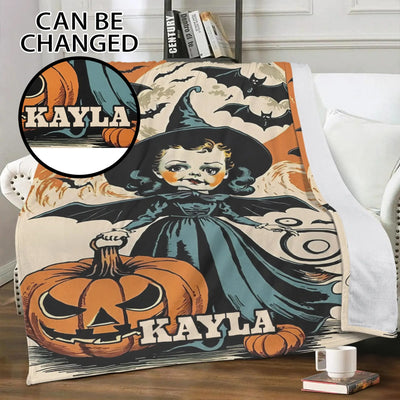 Personalized Halloween Throw Blanket - Vintage Witch & Pumpkin | Our Phoenix Rise