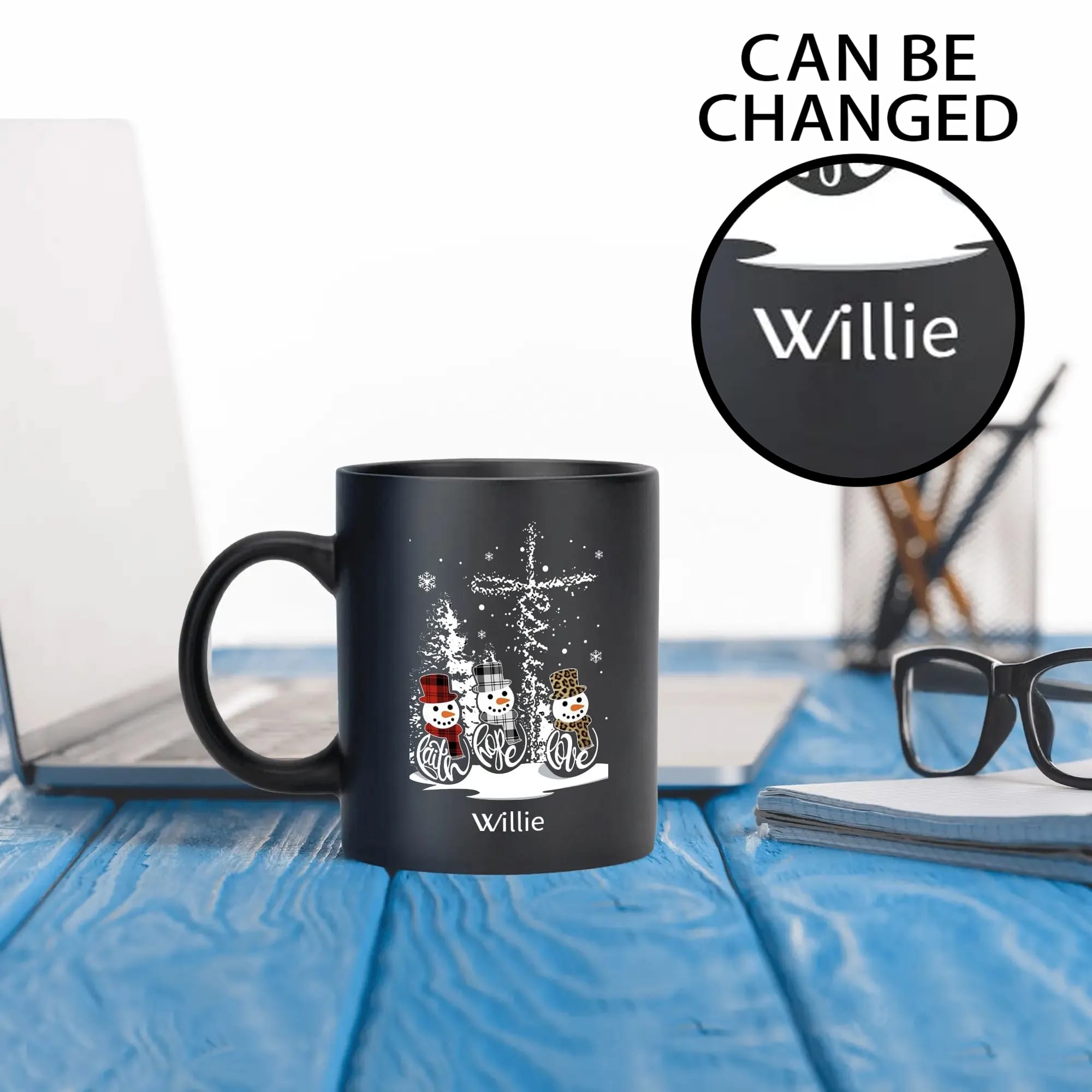 Personalized Christmas Snowman Coffee Mug Black 11oz