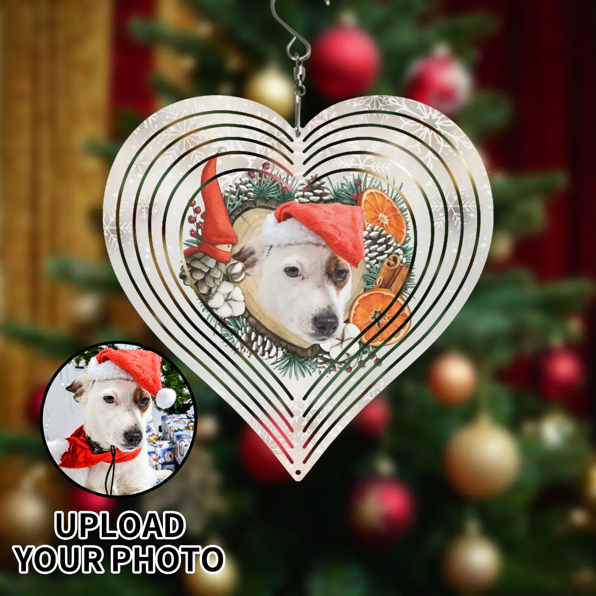Personalized Pet Photo Heart Wind Spinner Christmas
