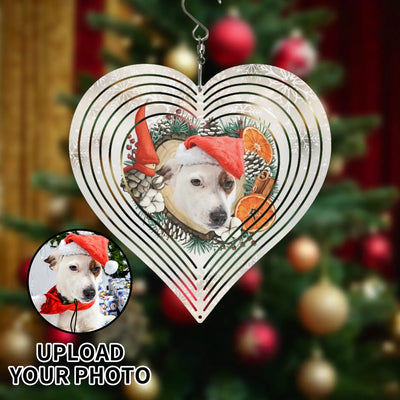Personalized Pet Photo Heart Wind Spinner - Dog in Santa hat Christmas tree background | Our Phoenix Rise
