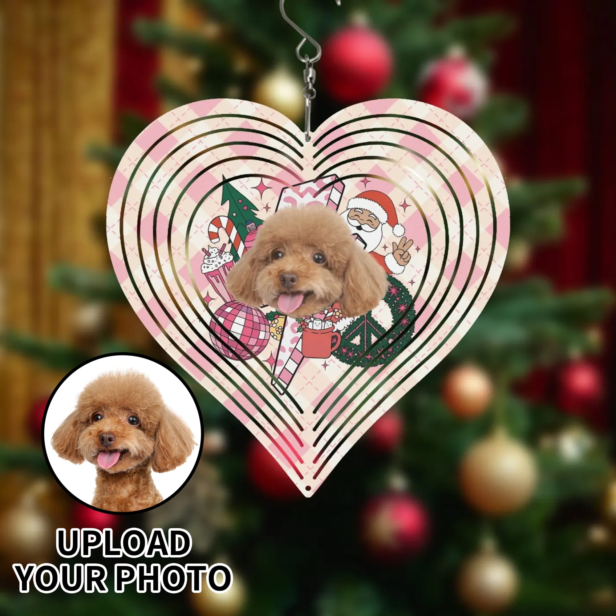 Personalized Pet Photo Christmas Heart Wind Spinner
