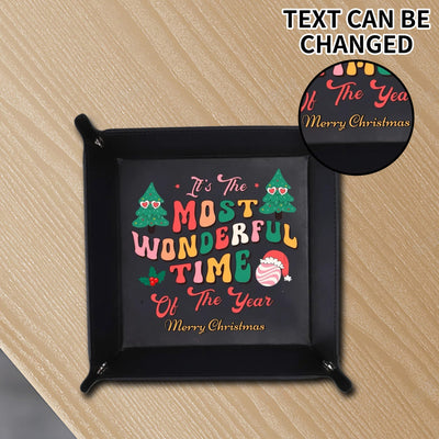 Personalized Christmas Valet Tray - Black with 'Most Wonderful Time' design on wooden table | Our Phoenix Rise