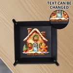 Personalized Christmas Valet Tray Gingerbread House - on wooden table with magnified design detail | Our Phoenix Rise