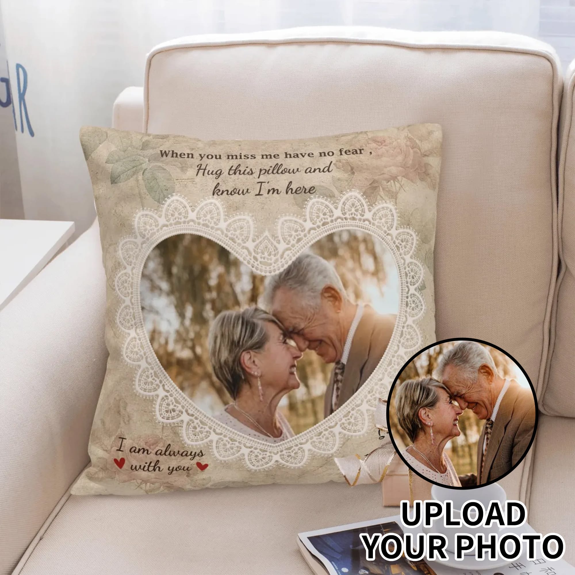 Personalized Photo Remembrance Pillow Cover Velvet Square