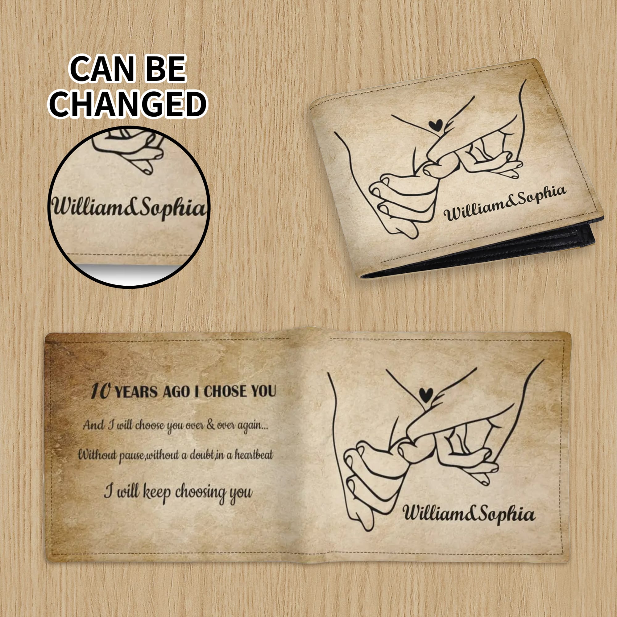 Personalized Wallet for Men - Couple Hands Design